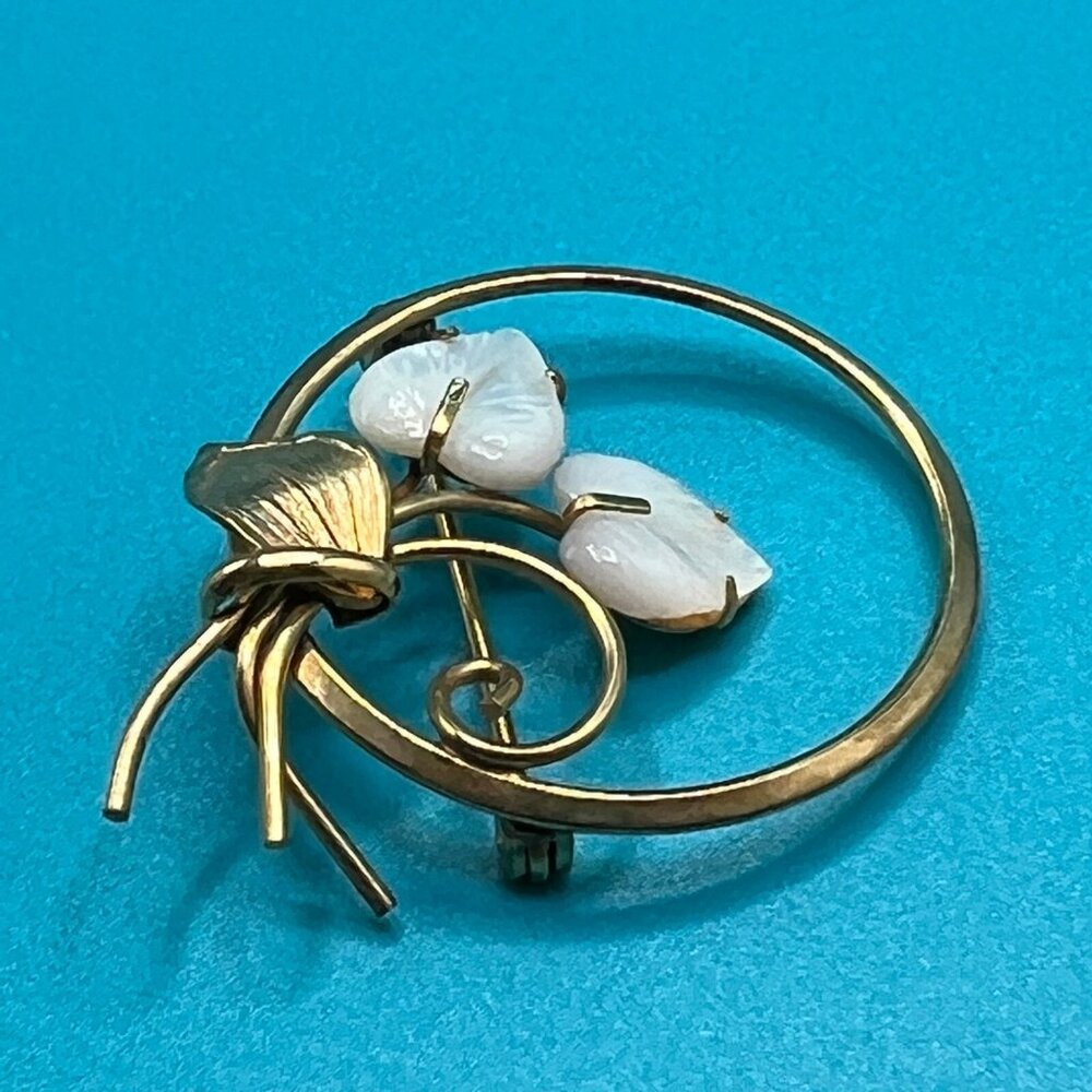 Vintage Creed Brooch Mother of Pearl 1/20 12 KT GF Abalone Gold Tone Pin - Picture 6 of 11